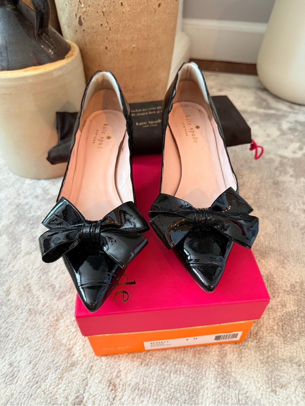 kate spade Black Patent Bow Pointed-Toe kitten heel